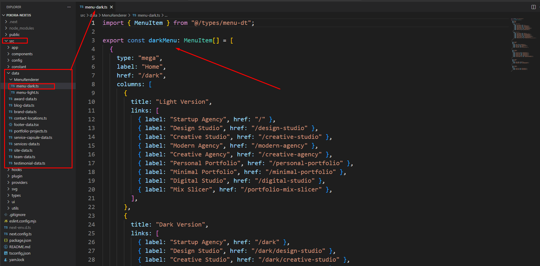 Dark Menu Structure