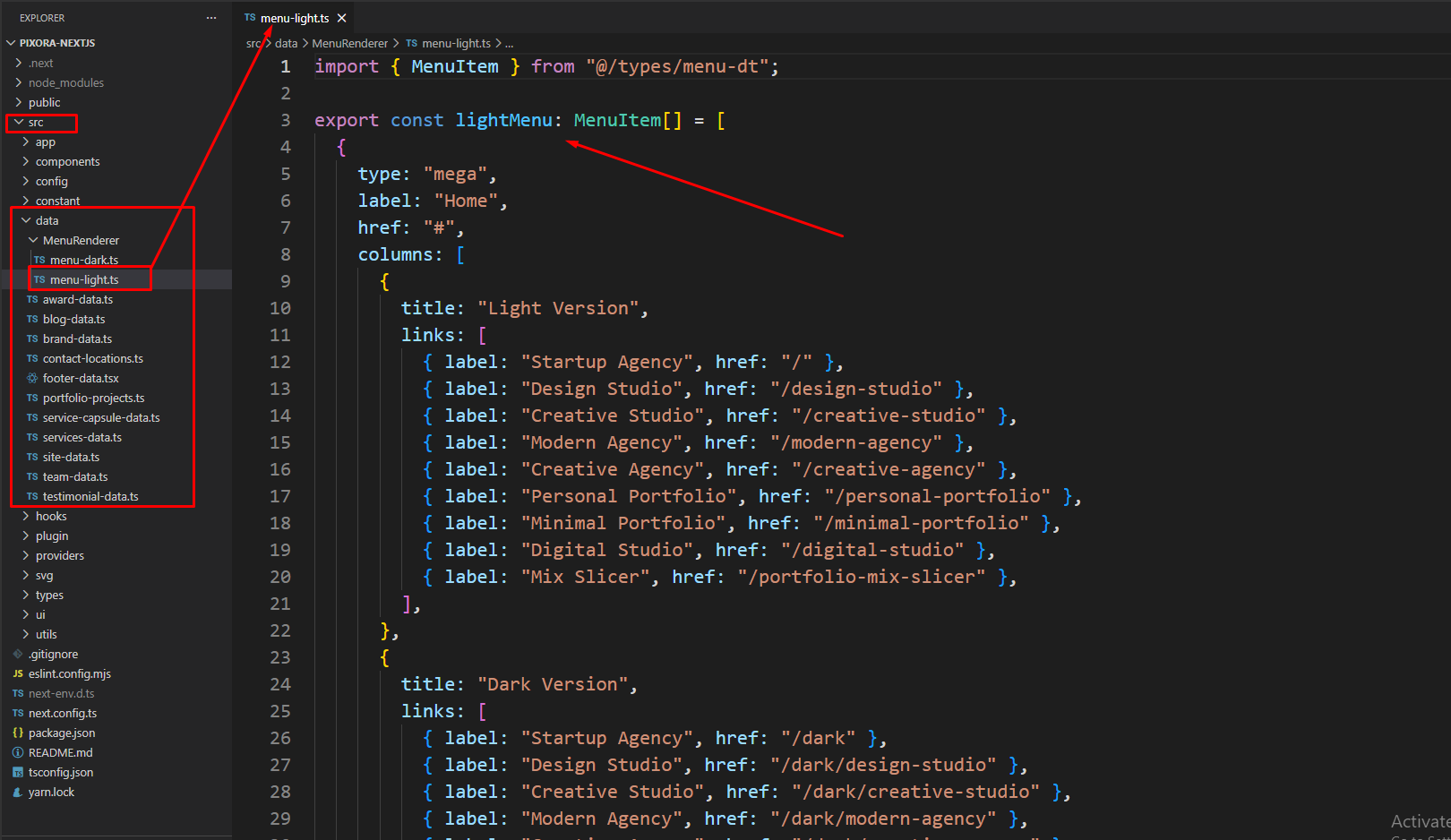 Light Menu Structure